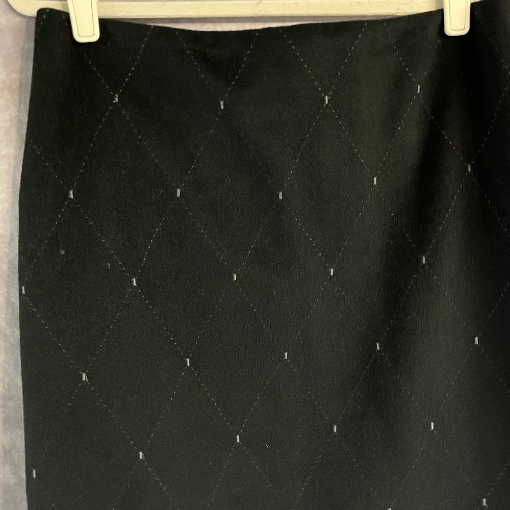 J. McLaughlin‎ Black Wool Cashmere Diamond Pattern Pencil Skirt Size 10 Classic - Picture 3 of 10
